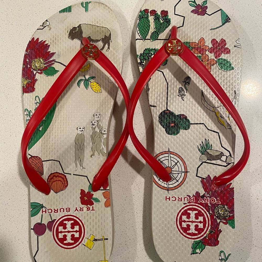 Red Tory Burch flip flops